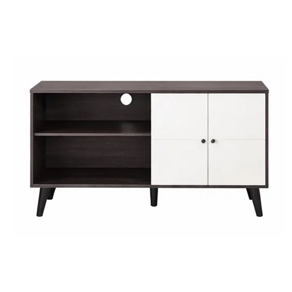Donna TV Stand Media Console with 2 Door Cabinet, Dark Gray-White Wood 47 Inch