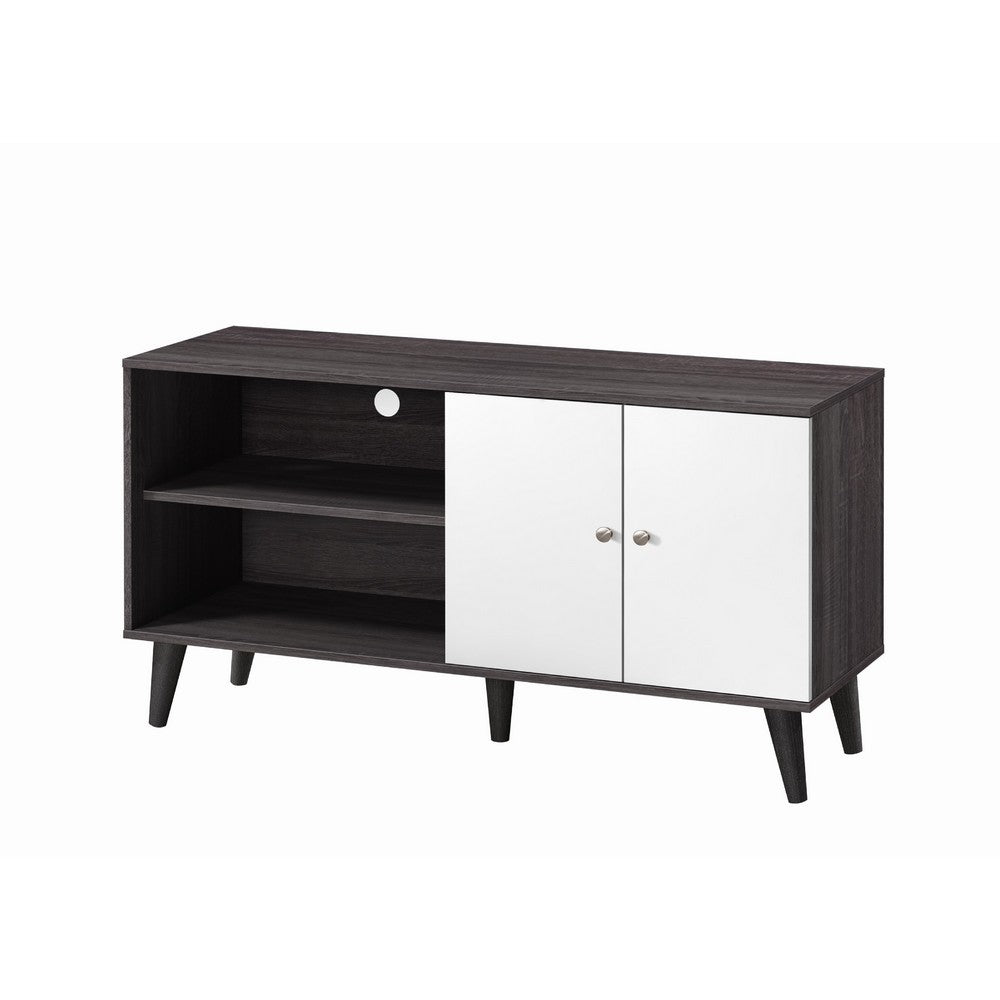 Donna TV Stand Media Console with 2 Door Cabinet, Dark Gray-White Wood 47 Inch