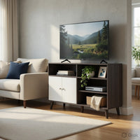 Donna TV Stand Media Console with 2 Door Cabinet, Dark Gray-White Wood 47 Inch