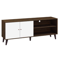 Donna TV Stand Media Console with 2 Door Cabinet, Walnut-White Wood 63 Inch