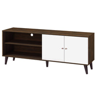Donna TV Stand Media Console with 2 Door Cabinet, Walnut-White Wood 63 Inch