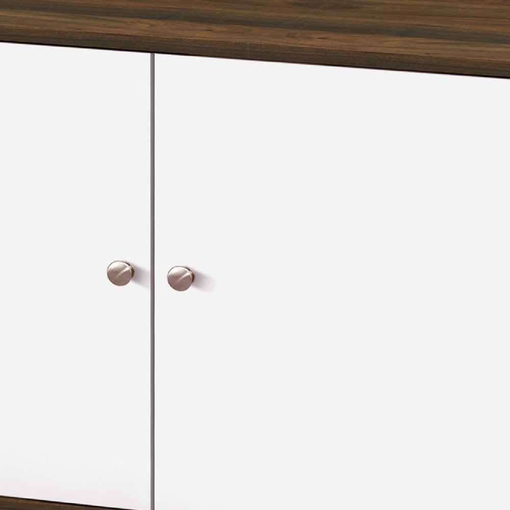 Donna TV Stand Media Console with 2 Door Cabinet, Walnut-White Wood 63 Inch