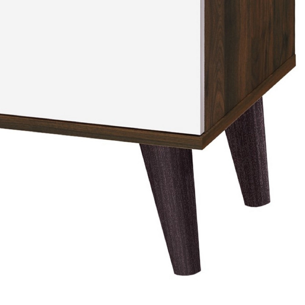 Donna TV Stand Media Console with 2 Door Cabinet, Walnut-White Wood 63 Inch