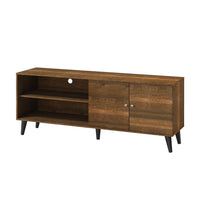 Donna TV Stand Media Console, Shelves and 2 Door Cabinet, Brown Wood 63 Inch