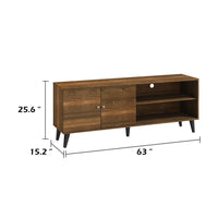 Donna TV Stand Media Console, Shelves and 2 Door Cabinet, Brown Wood 63 Inch