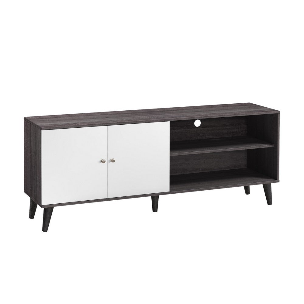 Donna TV Stand Media Console with 2 Door Cabinet, Dark Gray-White Wood 63 Inch