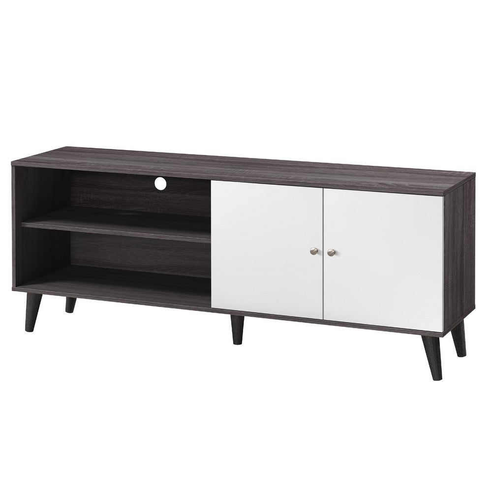 Donna TV Stand Media Console with 2 Door Cabinet, Dark Gray-White Wood 63 Inch
