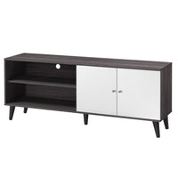 Donna TV Stand Media Console with 2 Door Cabinet, Dark Gray-White Wood 63 Inch