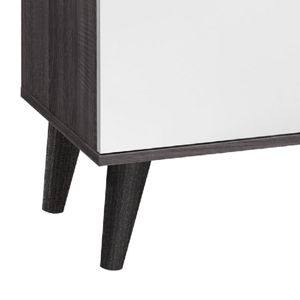 Donna TV Stand Media Console with 2 Door Cabinet, Dark Gray-White Wood 63 Inch