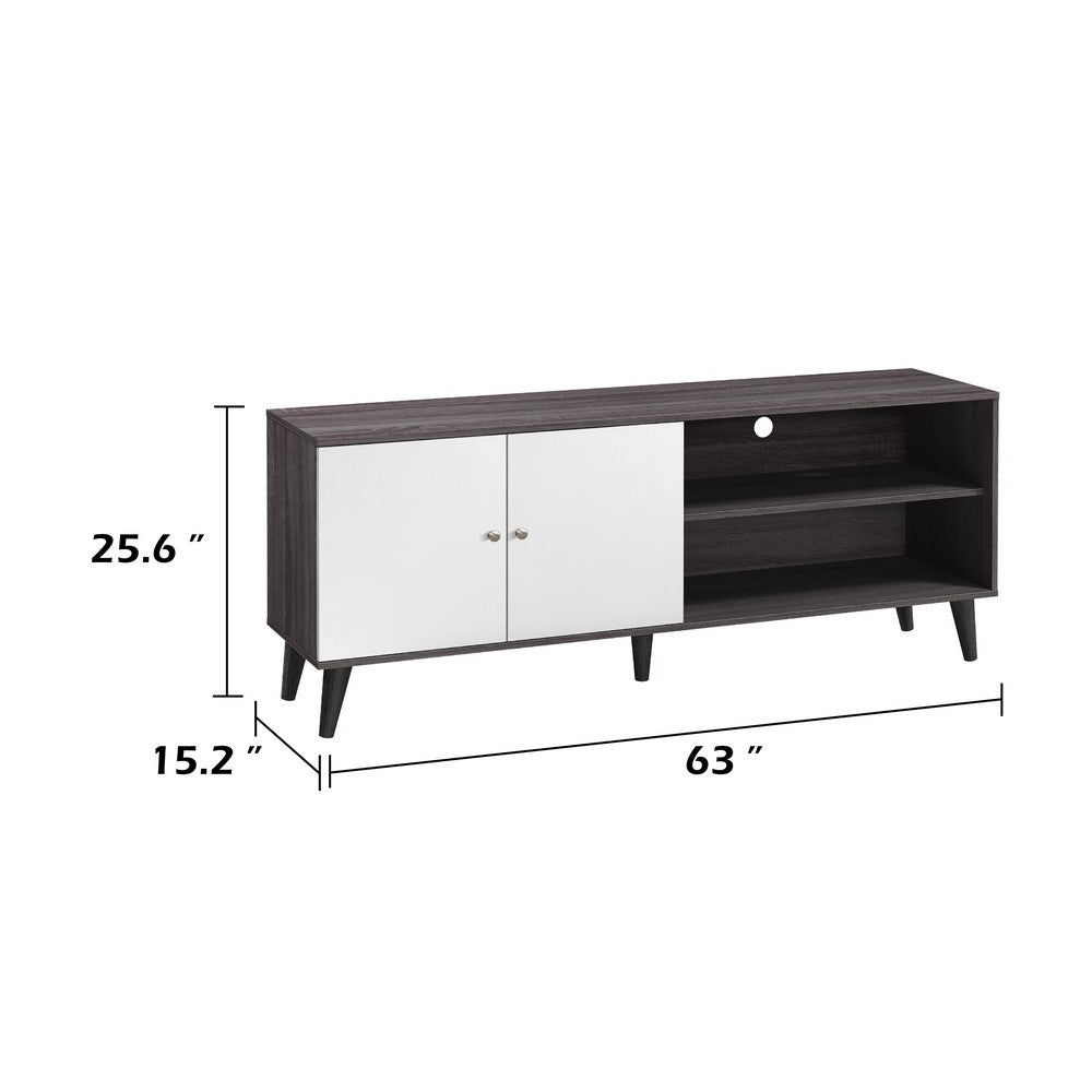 Donna TV Stand Media Console with 2 Door Cabinet, Dark Gray-White Wood 63 Inch