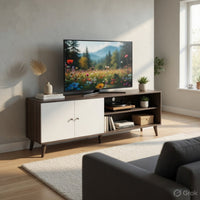 Donna TV Stand Media Console with 2 Door Cabinet, Dark Gray-White Wood 63 Inch