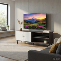Donna TV Stand Media Console with 2 Door Cabinet, Dark Gray-White Wood 63 Inch