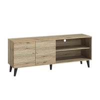 Donna TV Stand Media Console, Shelves and 2 Door Cabinet, Oak Gray Wood 63 Inch