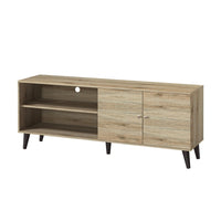 Donna TV Stand Media Console, Shelves and 2 Door Cabinet, Oak Gray Wood 63 Inch
