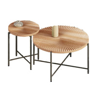 Covey 2Pc Coffee and End Table Set with Radial Pattern, Natural Wood