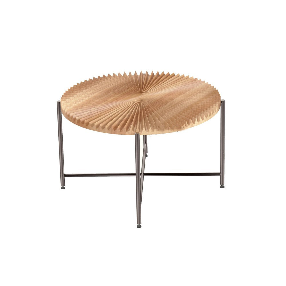 Covey 2Pc Coffee and End Table Set with Radial Pattern, Natural Wood