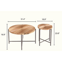 Covey 2Pc Coffee and End Table Set with Radial Pattern, Natural Wood