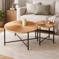 Covey 2Pc Coffee and End Table Set with Radial Pattern, Natural Wood