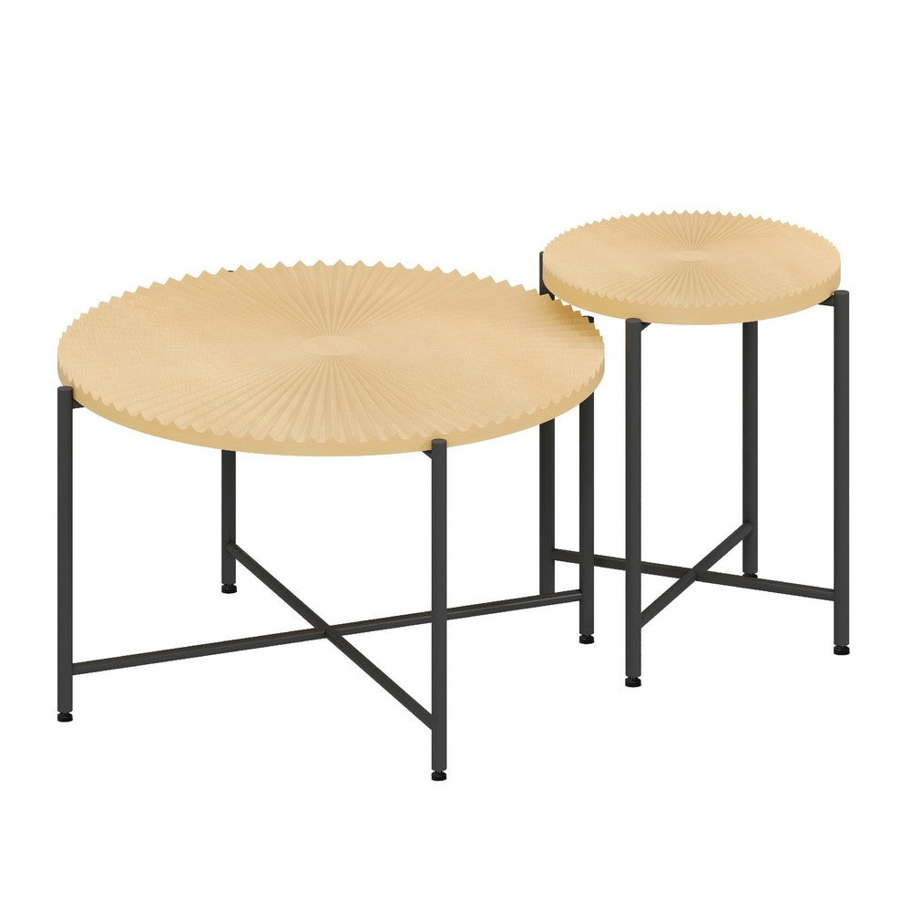 Covey 2Pc Coffee and End Table Set, Radial Pattern, Light Oak Top