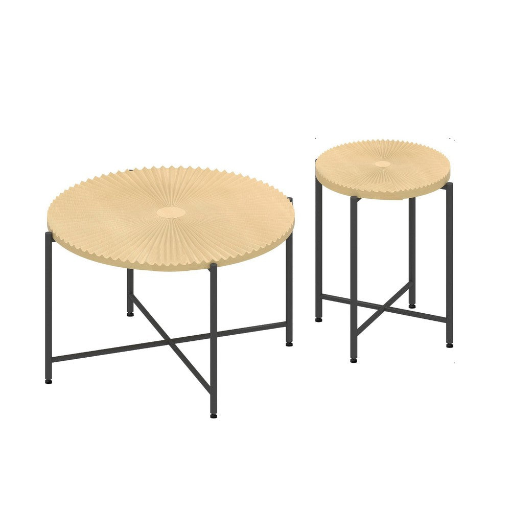 Covey 2Pc Coffee and End Table Set, Radial Pattern, Light Oak Top