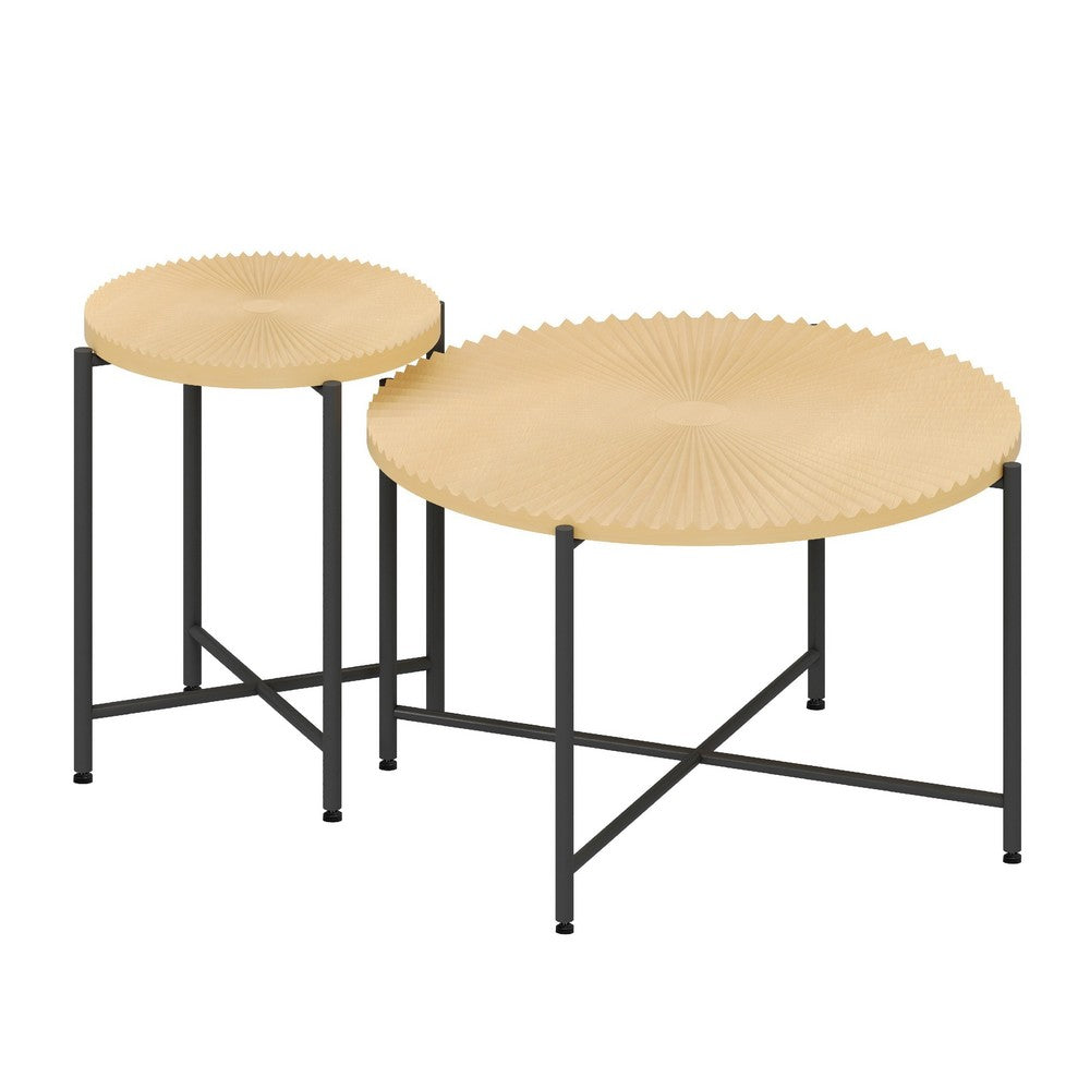 Covey 2Pc Coffee and End Table Set, Radial Pattern, Light Oak Top