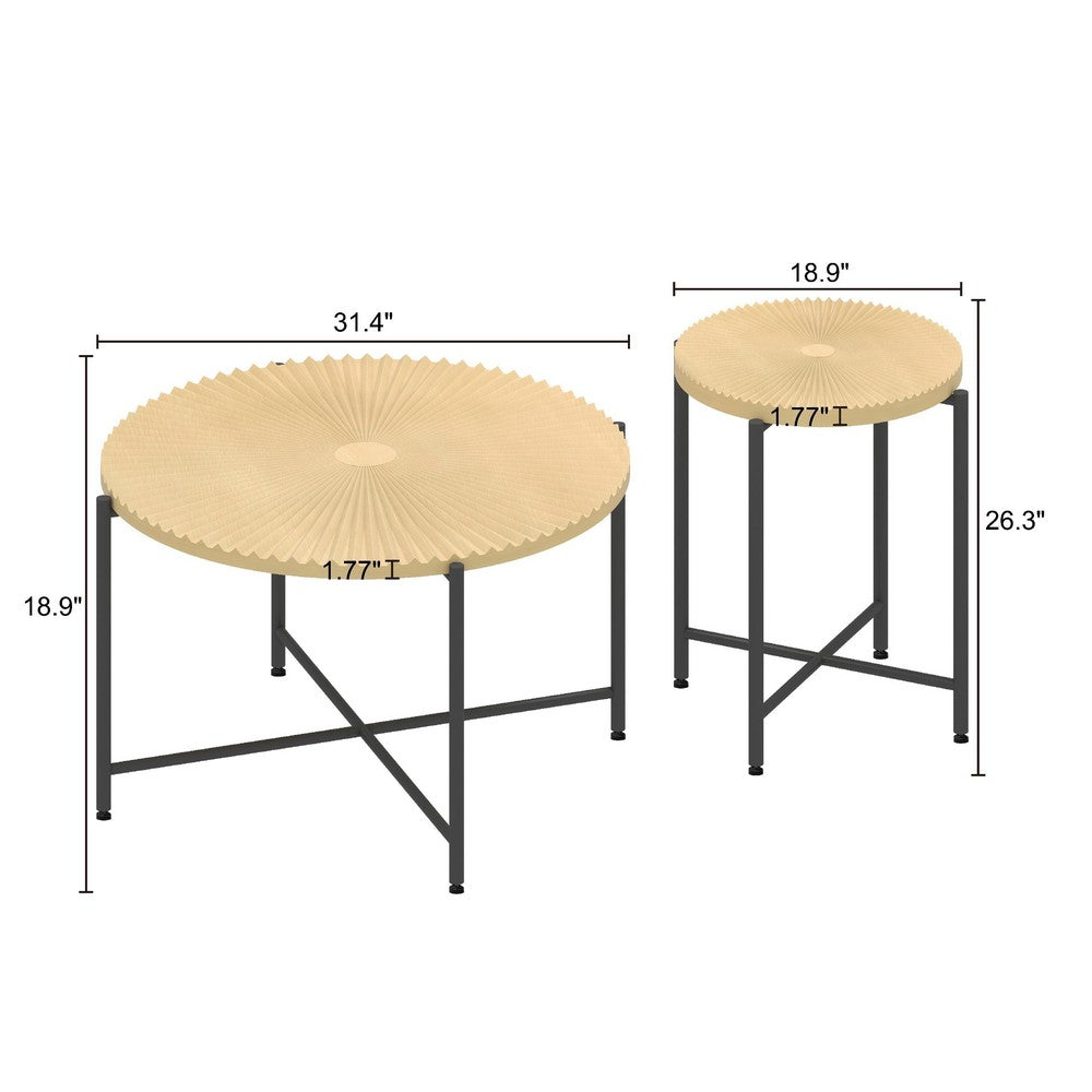 Covey 2Pc Coffee and End Table Set, Radial Pattern, Light Oak Top