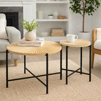 Covey 2Pc Coffee and End Table Set, Radial Pattern, Light Oak Top