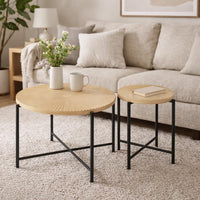 Covey 2Pc Coffee and End Table Set, Radial Pattern, Light Oak Top