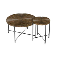 Covey 2Pc Coffee and End Table Set with Radial Pattern, Walnut Wood