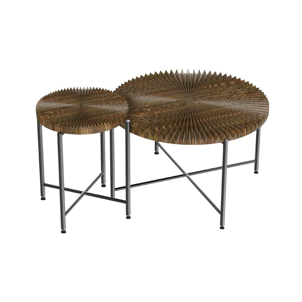 Covey 2Pc Coffee and End Table Set with Radial Pattern, Walnut Wood