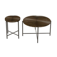 Covey 2Pc Coffee and End Table Set with Radial Pattern, Walnut Wood
