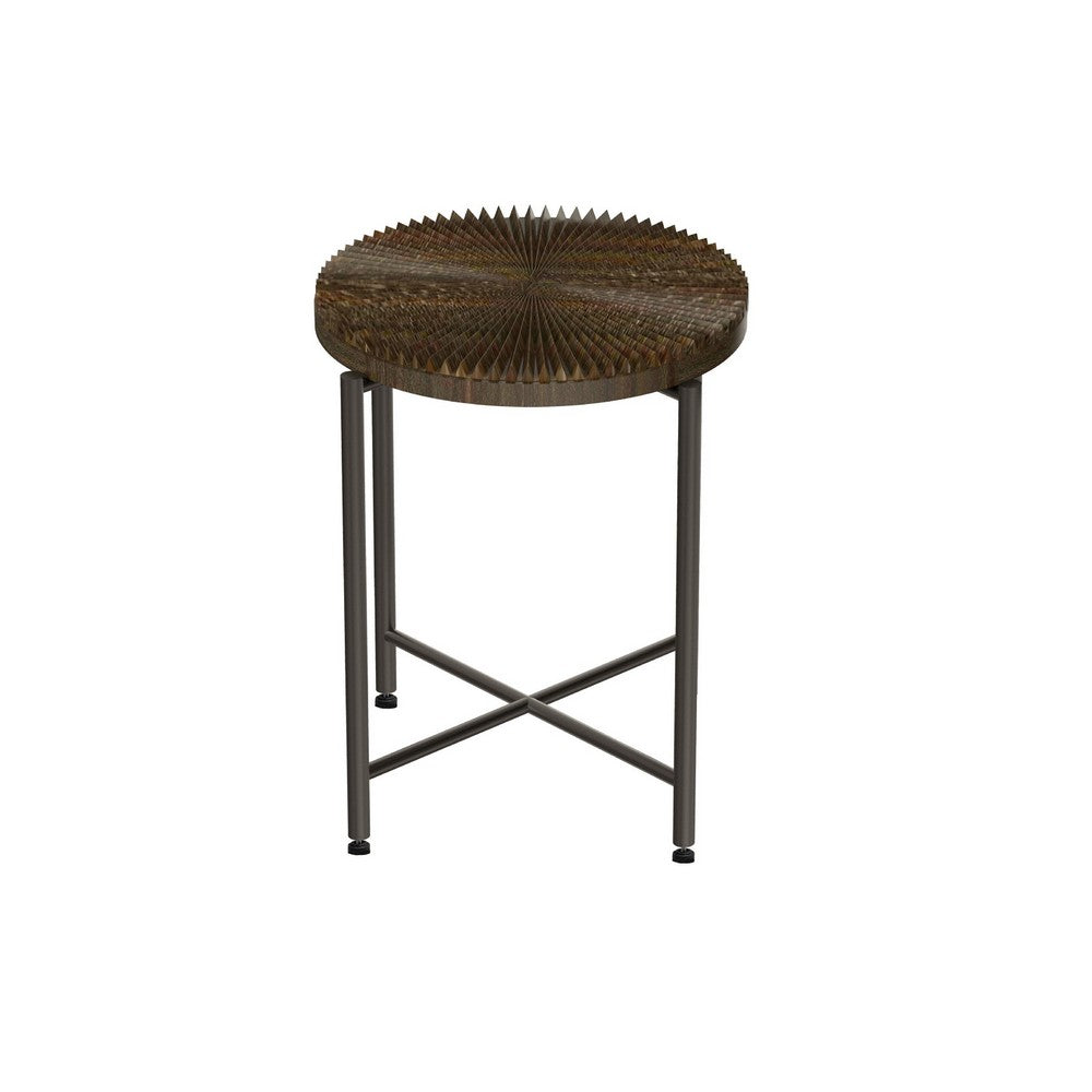 Covey 2Pc Coffee and End Table Set with Radial Pattern, Walnut Wood