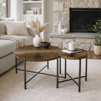 Covey 2Pc Coffee and End Table Set with Radial Pattern, Walnut Wood