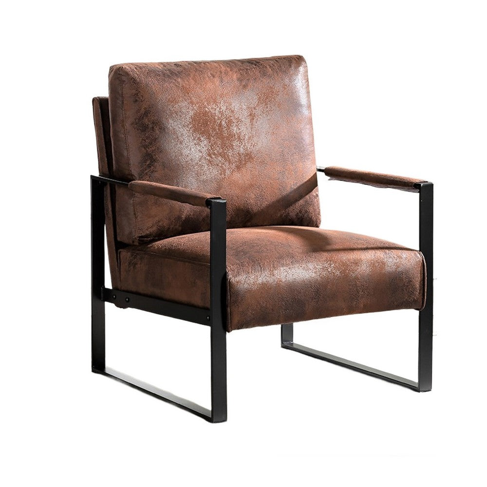 Kriya Accent Lounge Arm Chair with Black Metal Frame, Brown Microfiber
