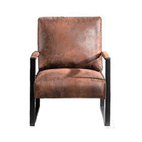Kriya Accent Lounge Arm Chair with Black Metal Frame, Brown Microfiber