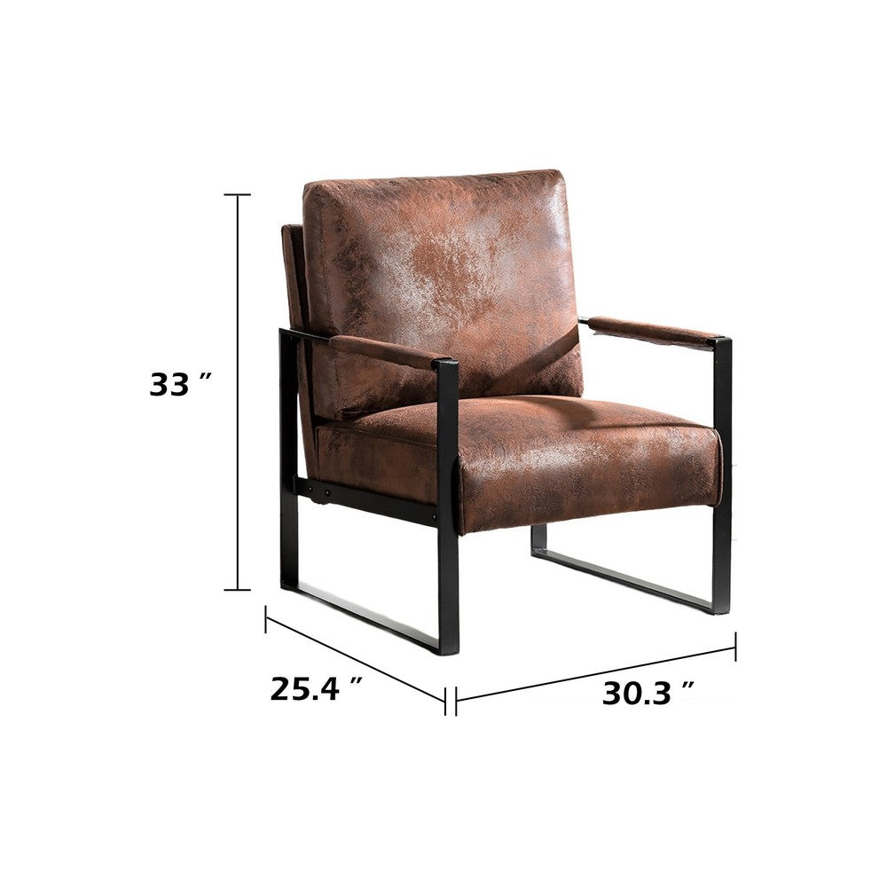 Kriya Accent Lounge Arm Chair with Black Metal Frame, Brown Microfiber