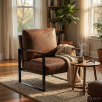 Kriya Accent Lounge Arm Chair with Black Metal Frame, Brown Microfiber