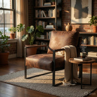 Kriya Accent Lounge Arm Chair with Black Metal Frame, Brown Microfiber