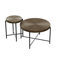 Sierra 2Pc Coffee and End Table Set, Carved Ring Pattern Walnut Top