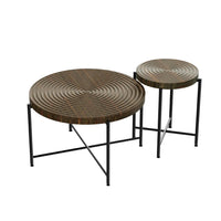 Sierra 2Pc Coffee and End Table Set, Carved Ring Pattern Walnut Top