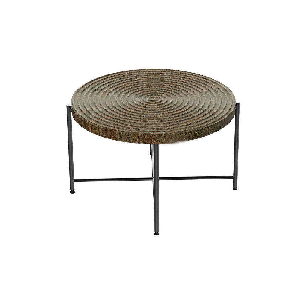 Sierra 2Pc Coffee and End Table Set, Carved Ring Pattern Walnut Top