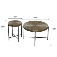 Sierra 2Pc Coffee and End Table Set, Carved Ring Pattern Walnut Top