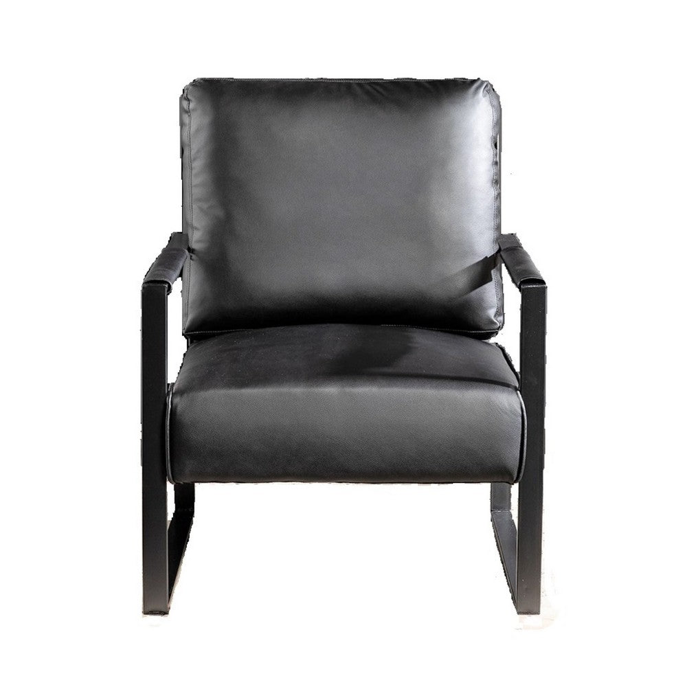 Kriya Accent Lounge Arm Chair with Black Metal Frame, Black Vegan Leather