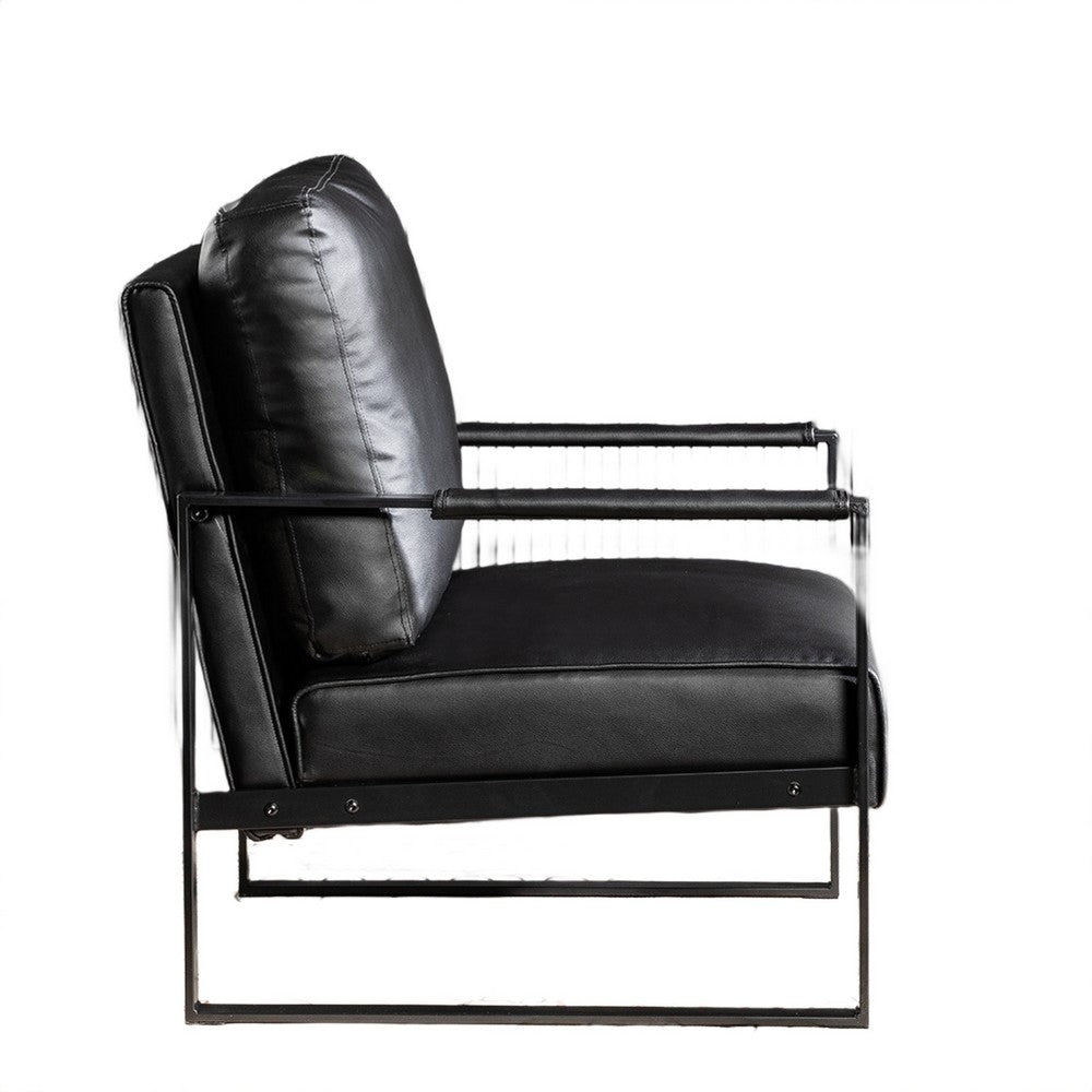 Kriya Accent Lounge Arm Chair with Black Metal Frame, Black Vegan Leather