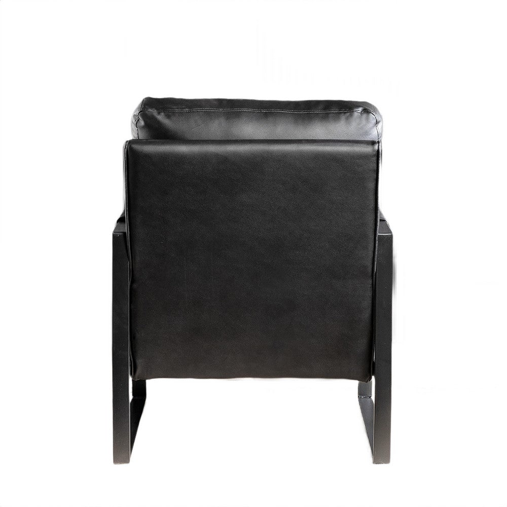 Kriya Accent Lounge Arm Chair with Black Metal Frame, Black Vegan Leather