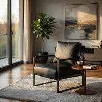 Kriya Accent Lounge Arm Chair with Black Metal Frame, Black Vegan Leather