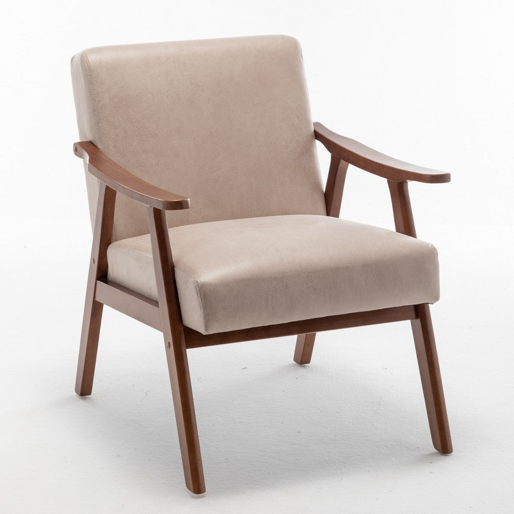 Ryno Mid-Century Accent Chair, Natural Wood Frame, Camel Microfiber