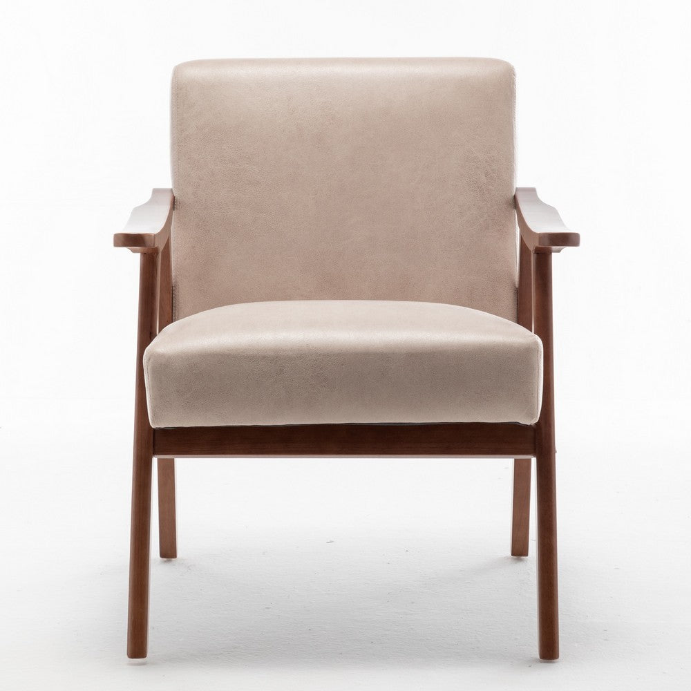 Ryno Mid-Century Accent Chair, Natural Wood Frame, Camel Microfiber