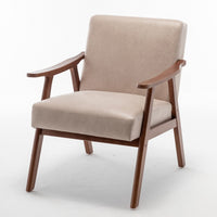 Ryno Mid-Century Accent Chair, Natural Wood Frame, Camel Microfiber