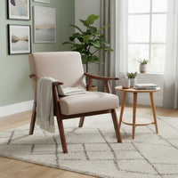 Ryno Mid-Century Accent Chair, Natural Wood Frame, Camel Microfiber